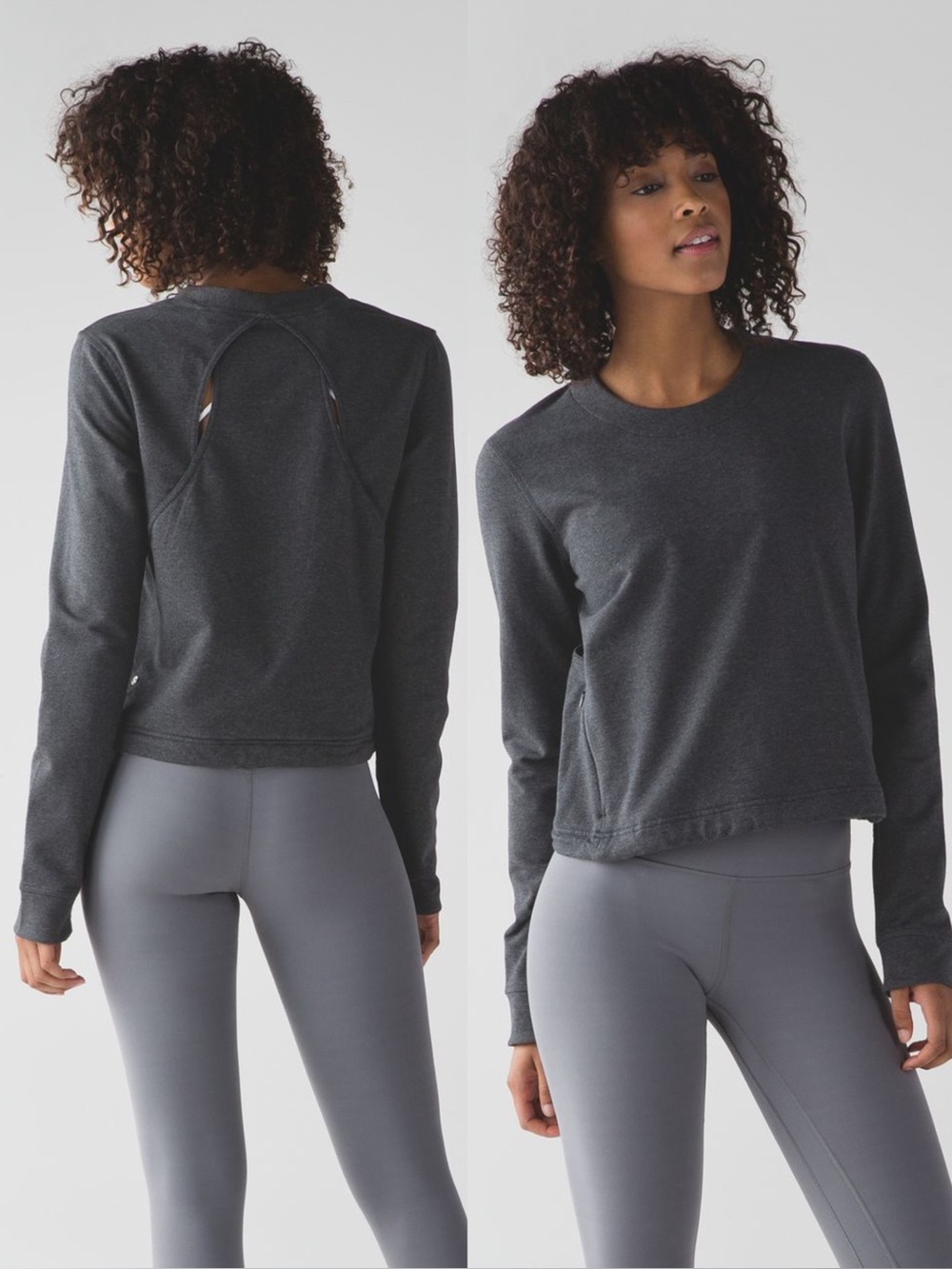 Lululemon Getaway Crew Sweater Women’s 6 Heathered‎ Grey Pockets Stretch Gym